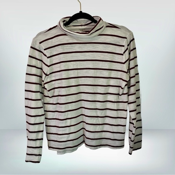 Madewell Sweaters - Madewell Whisper Cotton Turtleneck White and Maroon Striped, size M